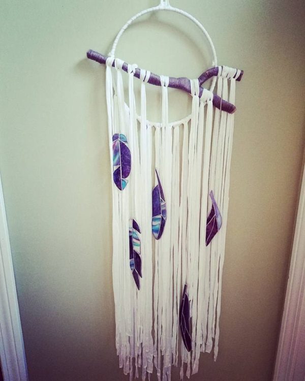 OOAK Hand Made Dreamcatcher Wall hanging with Stained Glass Feathers - Image 3